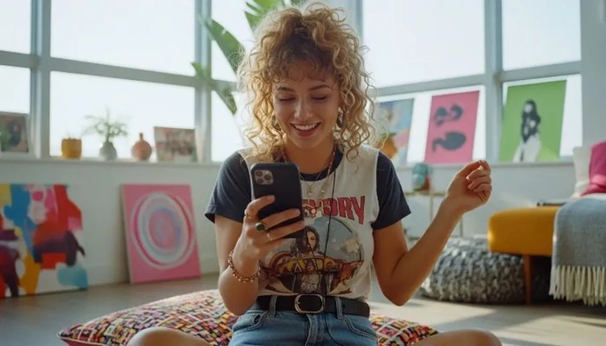 jovem mulher assistindo vídeo de música no tiktok