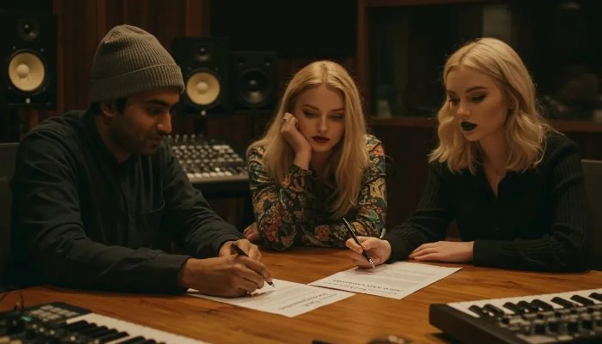 dupla de cantoras assinando contrato com a gravadora
