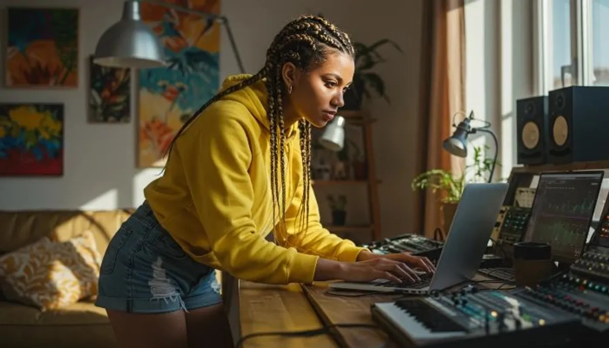 Jovem criando música online com IA