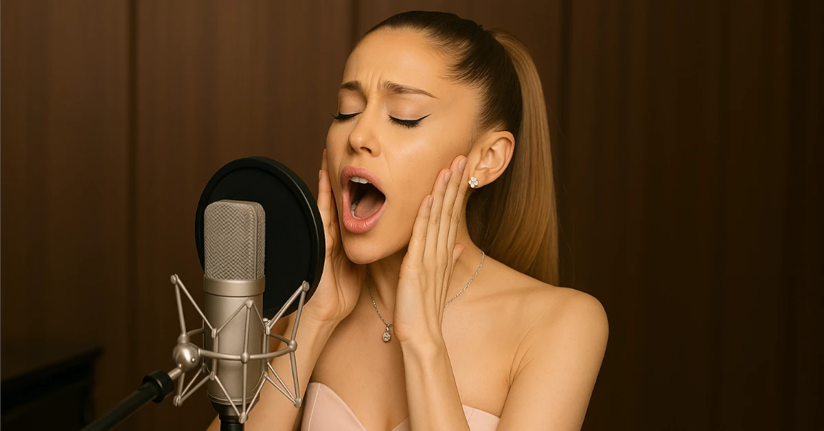 Ariana Grande praticando técnicas vocais antes das gravações