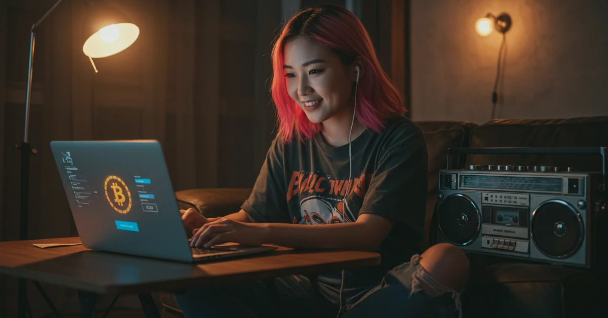 jovem artista recebendo royalties através de blockchain
