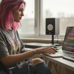 jovem criando musica online com ia