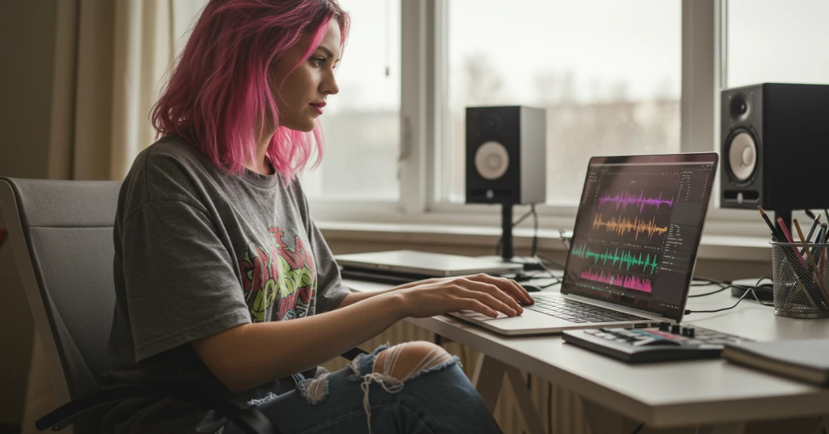 jovem criando musica online com ia
