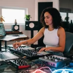 produtora musical trabalhando com audio samples