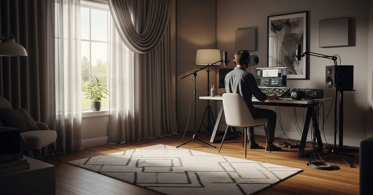 tapetes e cortinas melhorando a acústica do home studio